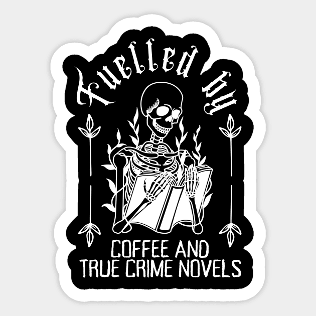 Coffee and True Crime - Skeleton Halloween Sticker by Stumbling Designs